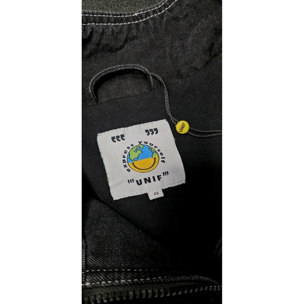 NEW Unif Code Jacket Black Distressed Denim Zip Heavyweight Moto Grunge Baggy XS - Picture 6 of 9